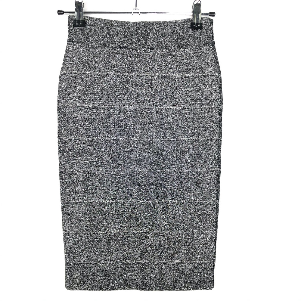 BCBGMaxAzria Metallic Silver Black Scarlett Lurex Bandage Skirt Women's Sz XXS